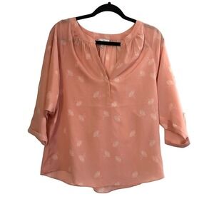 JOIE Coral-Pink Floral Popover Blouse Shirt Top 3/4 Sleeve - Sz Medium